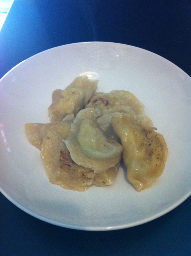 Potato, cheese, leek, and tarragon pierogies